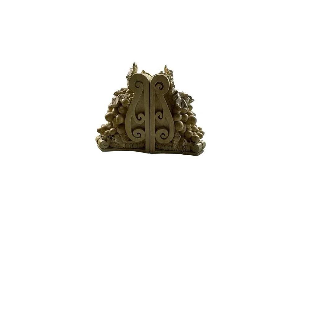 Vintage Grape Cluster Bookends Faux Wood Resin Fruit Vine‎ Pair